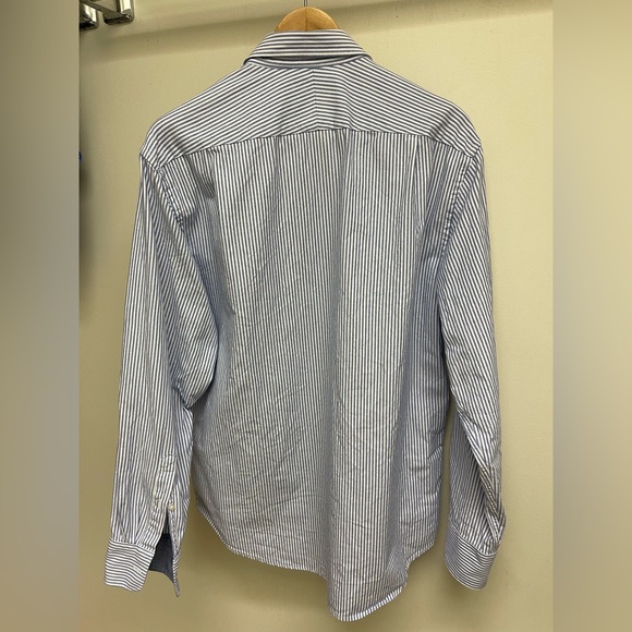 Charles Tyrwhitt L Button Up Shirt Long Sleeve Blue & White Striped Slim Fit - Picture 2 of 6